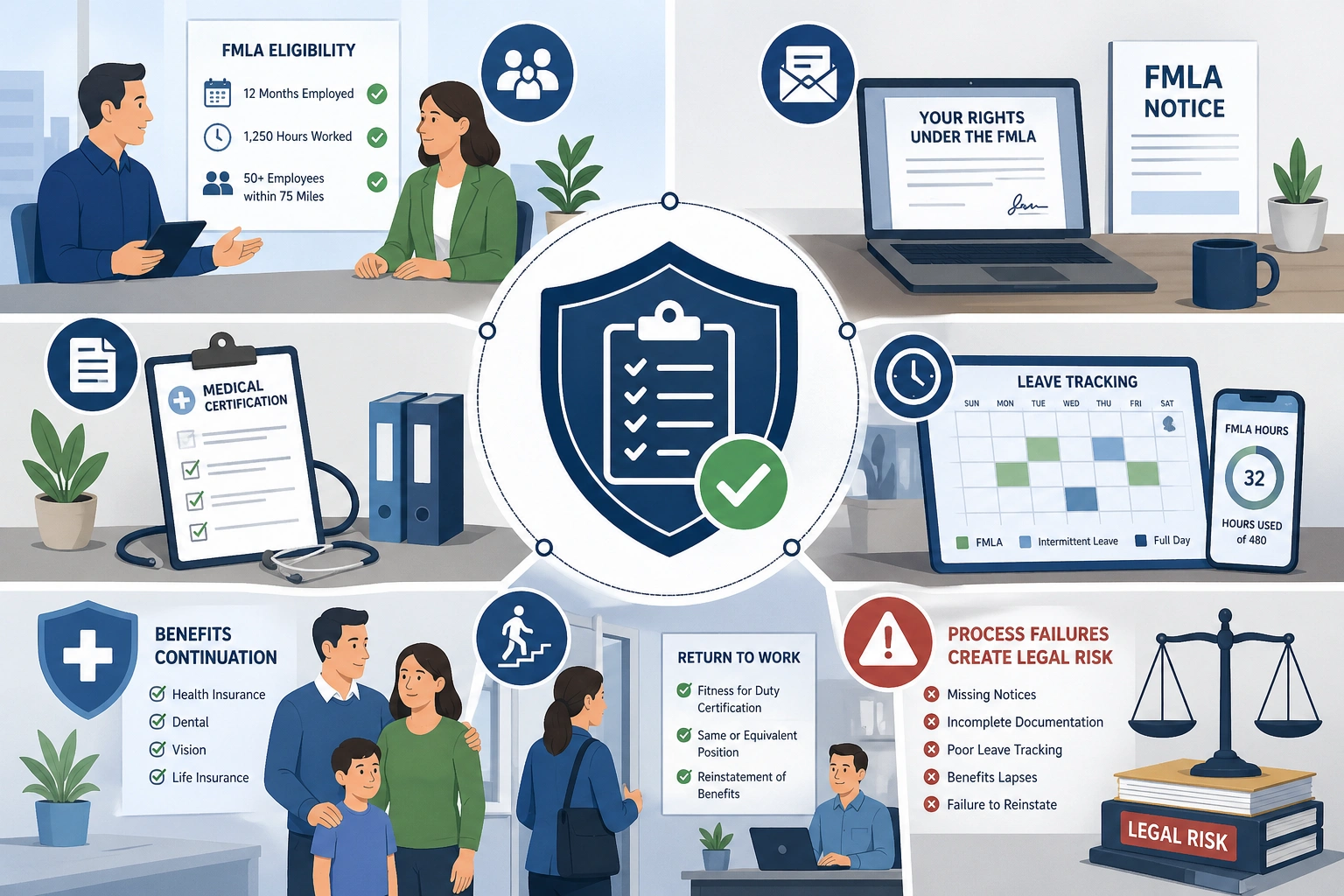 FMLA compliance workflow for mid-sized companies managing leave documentation and HR risk