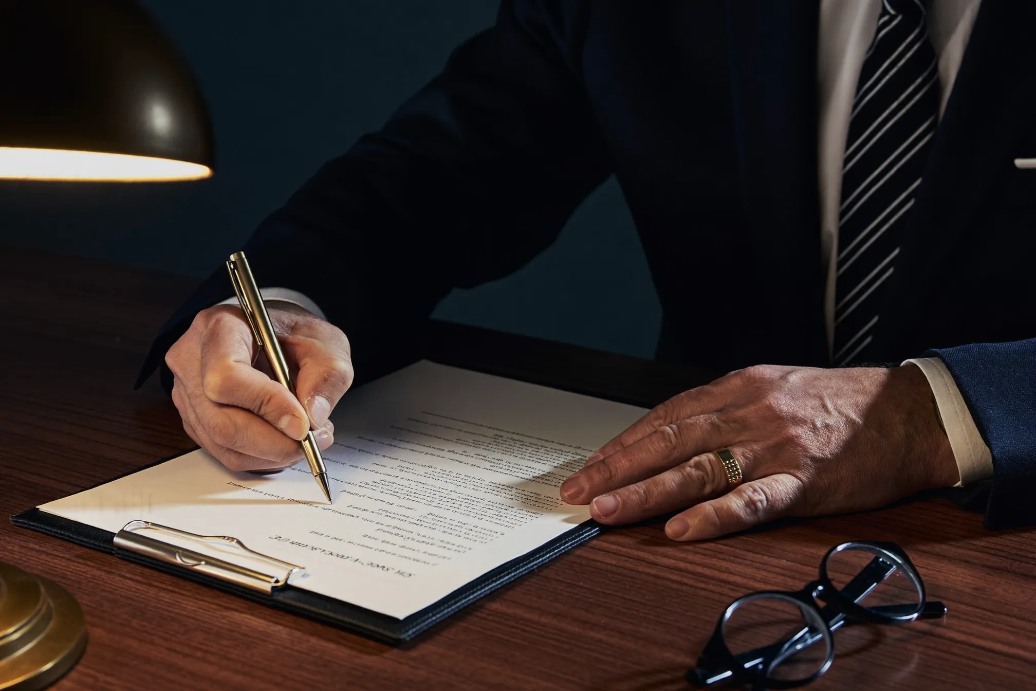 Senior HR professional reviewing documentation in a personnel file